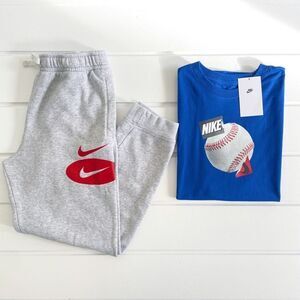 Nike Boys The Nike Tee With Baseball & Gray Swoosh Jogger Pants Set L+
